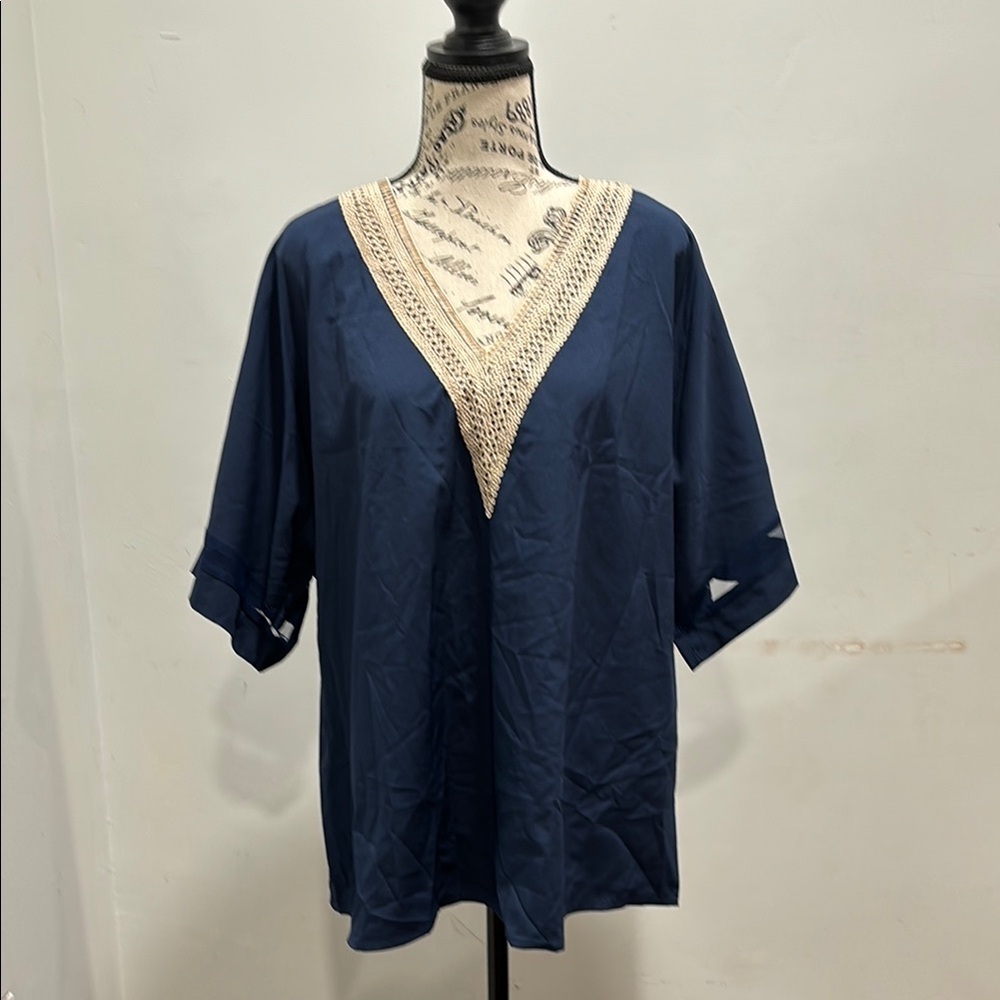 Cottagecore SHEIN Navy Blue V-Neck Women's Top